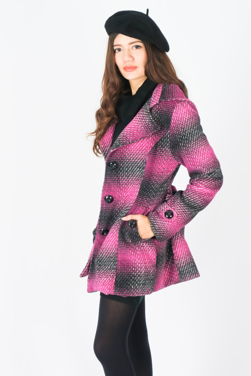 เสื้อโค้ทผ้าวูลลายสก็อตกันหนาว - Classic Plaid Double-Breasted Woolen Coat