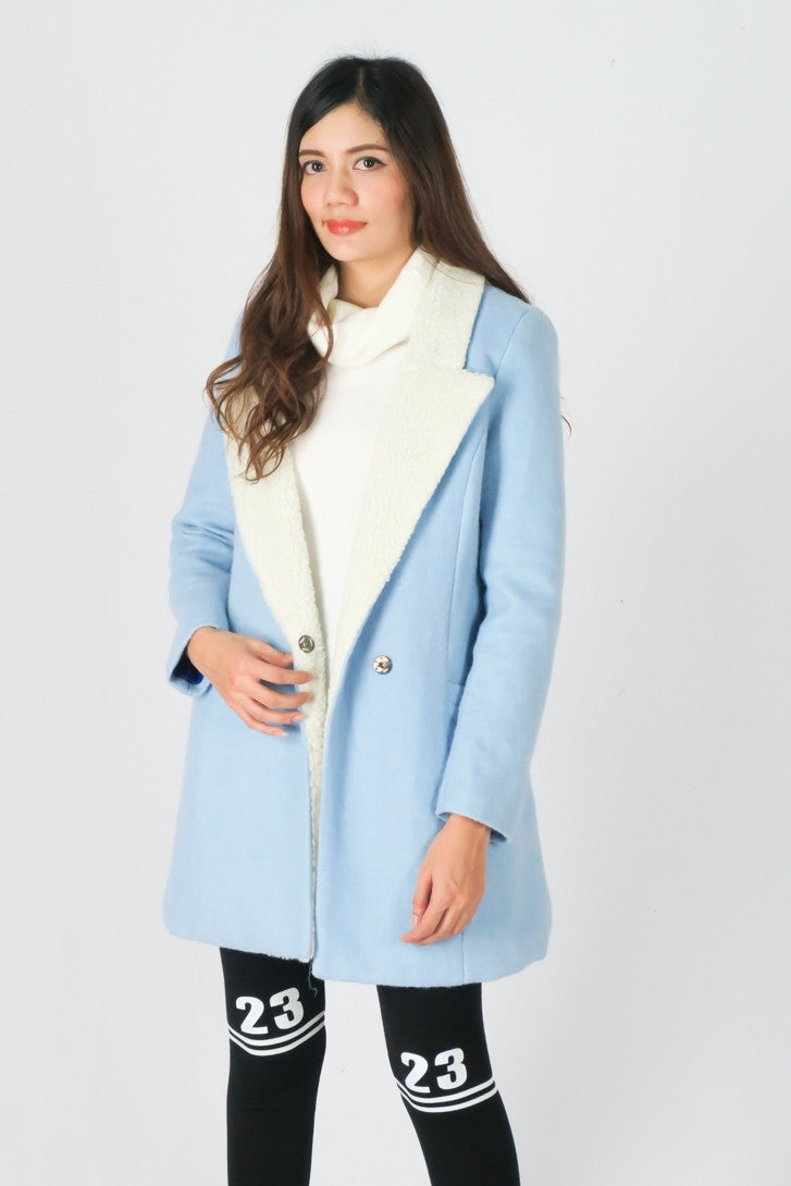 เสื้อโค้ทผ้าวูลปกหนา - Lapel Fur Trim Woolen Coat