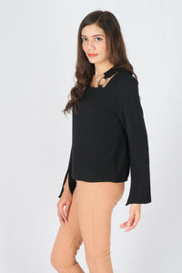 เสื้อเบลาส์แขนยาวแต่งโลหะ - Round Metal Chiffon Blouse