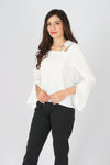 เสื้อเบลาส์แขนยาวแต่งโลหะ - Round Metal Chiffon Blouse