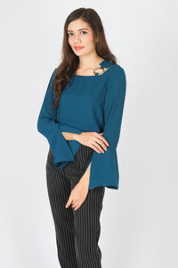 เสื้อเบลาส์แขนยาวแต่งโลหะ - Round Metal Chiffon Blouse