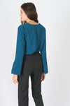เสื้อเบลาส์แขนยาวแต่งโลหะ - Round Metal Chiffon Blouse