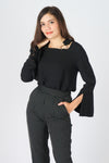 เสื้อเบลาส์แขนยาวแต่งโลหะ - Round Metal Chiffon Blouse