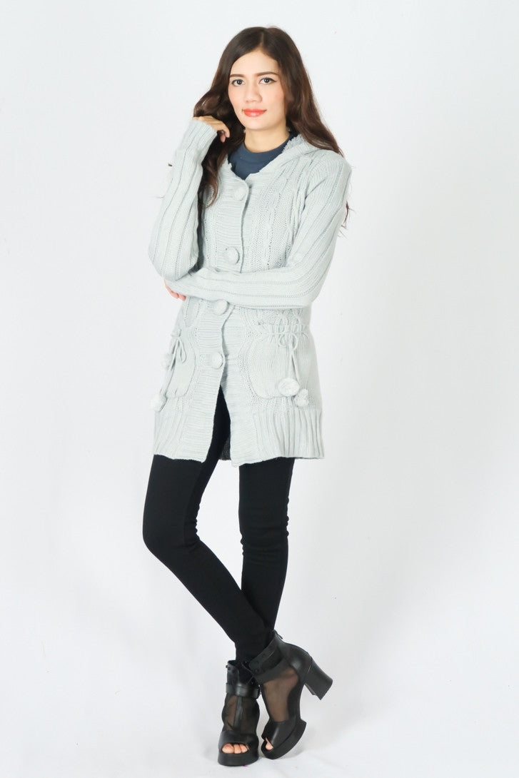 เสื้อโค้ทไหมพรมกันหนาว ขนบุหนา - Cable Knit Wool Fleece Lining Sweater Coat