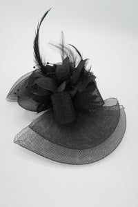 กิ๊ปหนีบผม - Feather & Mesh Flower Fascinator with Hair Pinch Clip