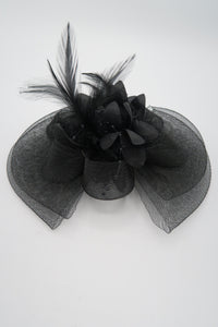 กิ๊ปหนีบผม - Feather & Mesh Flower Fascinator with Hair Pinch Clip