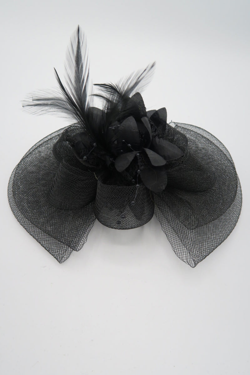 กิ๊ปหนีบผม - Feather & Mesh Flower Fascinator with Hair Pinch Clip