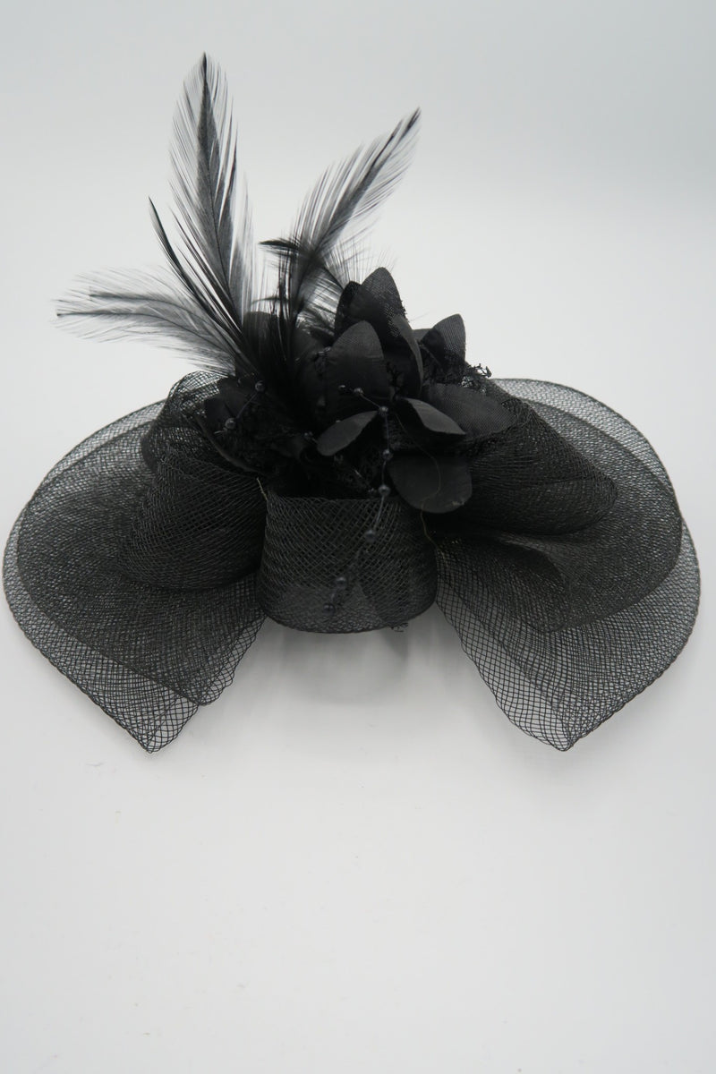 กิ๊ปหนีบผม - Feather & Mesh Flower Fascinator with Hair Pinch Clip