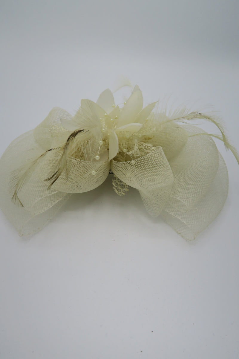 กิ๊ปหนีบผม - Feather & Mesh Flower Fascinator with Hair Pinch Clip