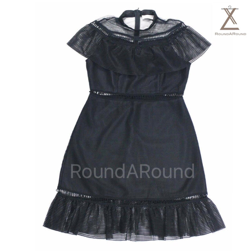 ชุดเดรสค็อคเทลลูกไม้แต่งระบาย - Flounced Ruffles Swirling Midi Silhouette Dress