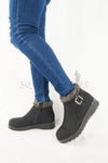 รองเท้าบูทหนังกำมะหยี่แต่งเข็มขัด No.312 - Faux Fur Snow Suede Flat Ankle Boots
