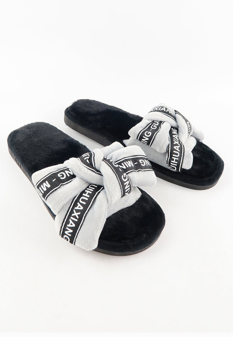 รองเท้าแตะขนเฟอร์ - Plush Faux Fur Rubber Sole House Slipper