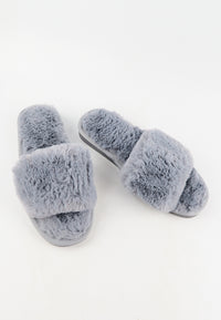 รองเท้าแตะขนเฟอร์  - Plush Faux Fur Rubber Sole House Slipper