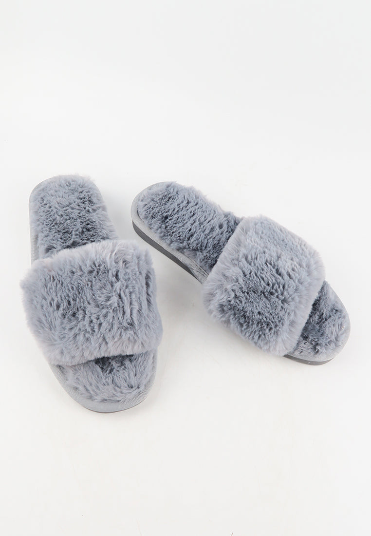รองเท้าแตะขนเฟอร์  - Plush Faux Fur Rubber Sole House Slipper