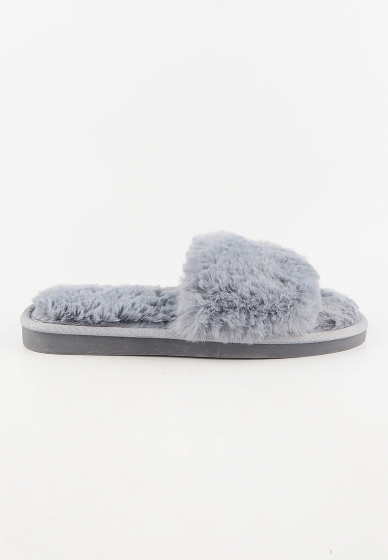รองเท้าแตะขนเฟอร์  - Plush Faux Fur Rubber Sole House Slipper