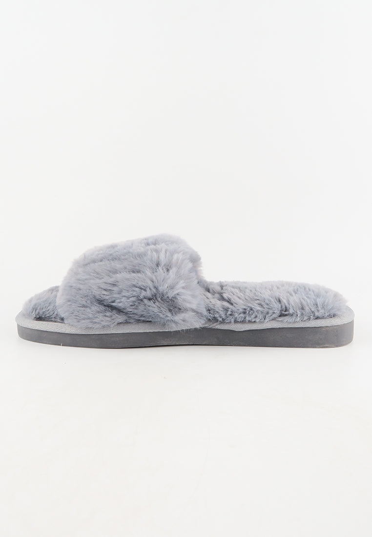 รองเท้าแตะขนเฟอร์  - Plush Faux Fur Rubber Sole House Slipper
