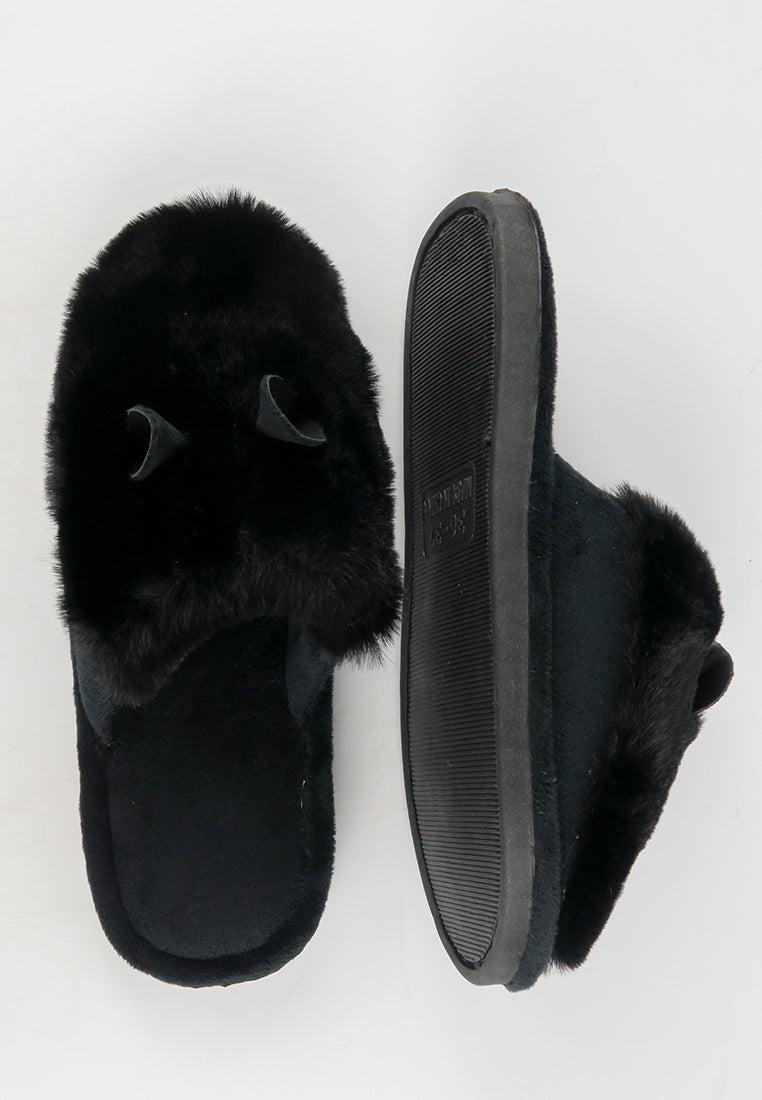 รองเท้าแตะขนเฟอร์ - Plush Faux Fur House Rubber Sole Slipper