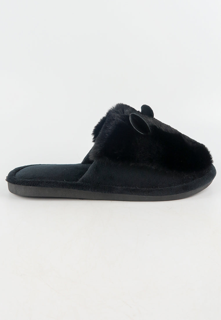 รองเท้าแตะขนเฟอร์ - Plush Faux Fur House Rubber Sole Slipper