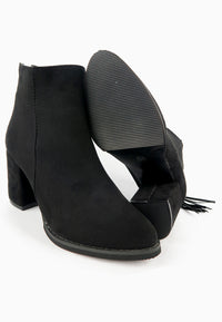 รองเท้าบูทแฟชั่นส้นสูงแต่งพู่ - Pointed Toe Mid Heel Ankle Booไปๅts