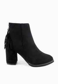 รองเท้าบูทแฟชั่นส้นสูงแต่งพู่ - Pointed Toe Mid Heel Ankle Booไปๅts