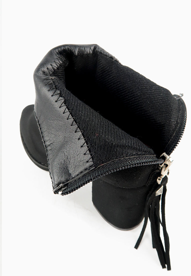 รองเท้าบูทแฟชั่นส้นสูงแต่งพู่ - Pointed Toe Mid Heel Ankle Booไปๅts