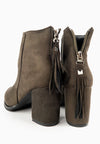 รองเท้าบูทแฟชั่นส้นสูงแต่งพู่ - Pointed Toe Mid Heel Ankle Booไปๅts