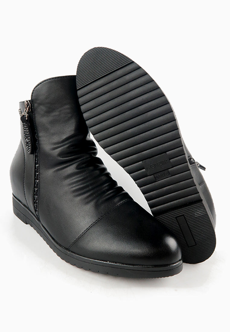 รองเท้าบูทหนังกันหนาว เสริมส้นภายใน (ไซส์พิเศษ) - Wedge Leather Ankle Boots