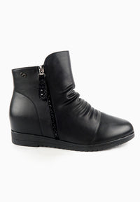 รองเท้าบูทหนังกันหนาว เสริมส้นภายใน (ไซส์พิเศษ) - Wedge Leather Ankle Boots