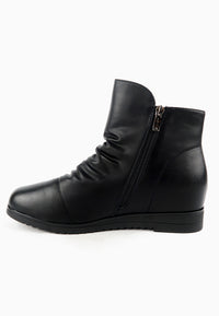 รองเท้าบูทหนังกันหนาว เสริมส้นภายใน (ไซส์พิเศษ) - Wedge Leather Ankle Boots