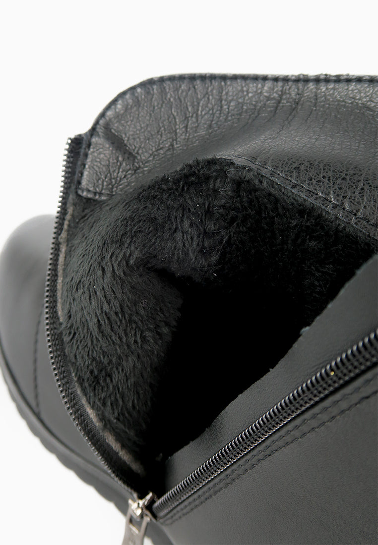 รองเท้าบูทหนังกันหนาว เสริมส้นภายใน (ไซส์พิเศษ) - Wedge Leather Ankle Boots
