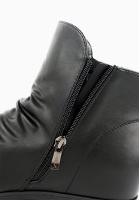 รองเท้าบูทหนังกันหนาว เสริมส้นภายใน (ไซส์พิเศษ) - Wedge Leather Ankle Boots