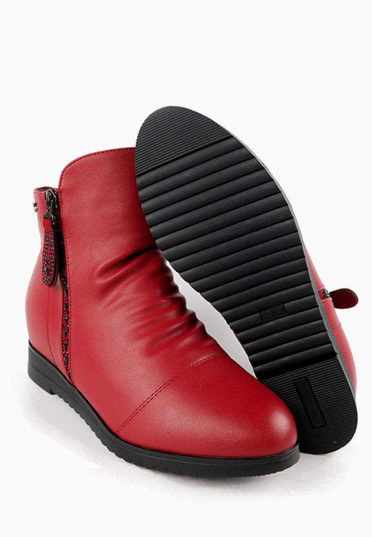 รองเท้าบูทหนังกันหนาว เสริมส้นภายใน (ไซส์พิเศษ) - Wedge Leather Ankle Boots