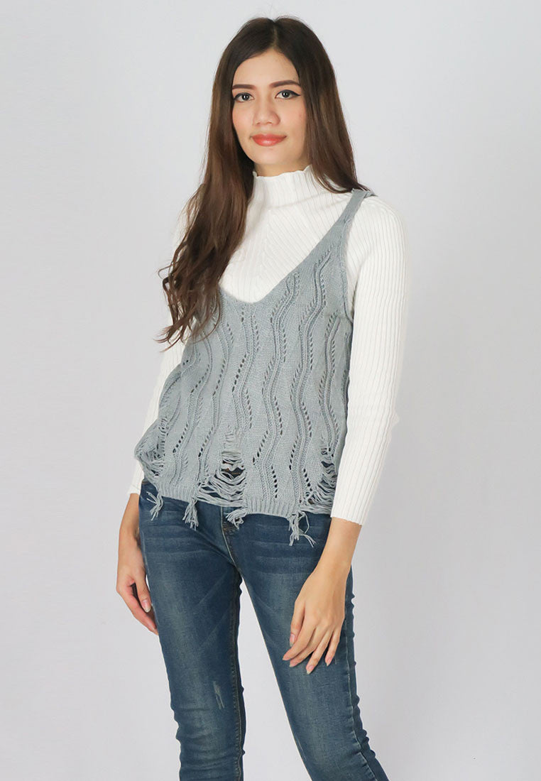 เสื้อไหมพรมถักแขนกุด Magen - Magen V Neck Crop Knit Vest