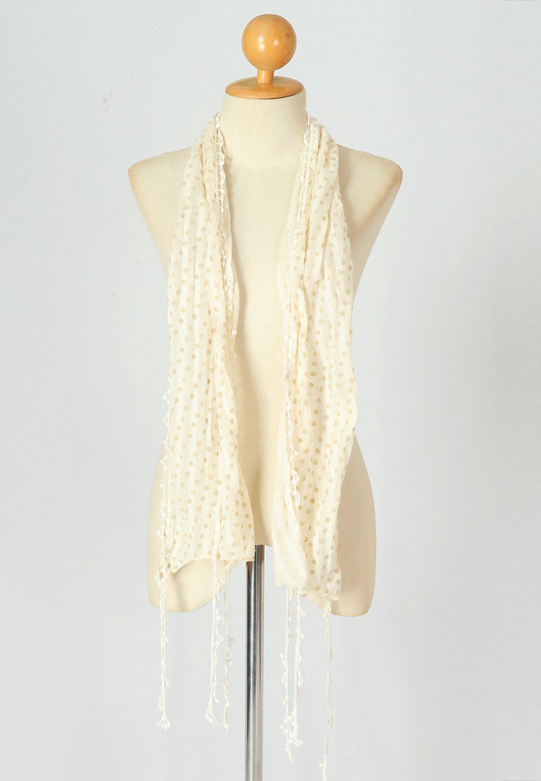 ผ้าพันคอแต่งพู่ลูกไม้ - Tassel Leafy Lace Scarf