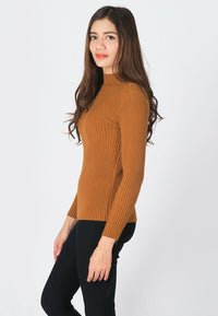 เสื้อไหมพรมสเวตเตอร์ผ้าแคชเมียร์ - Modern Ribbed Mockneck Soft Cashmere Sweater