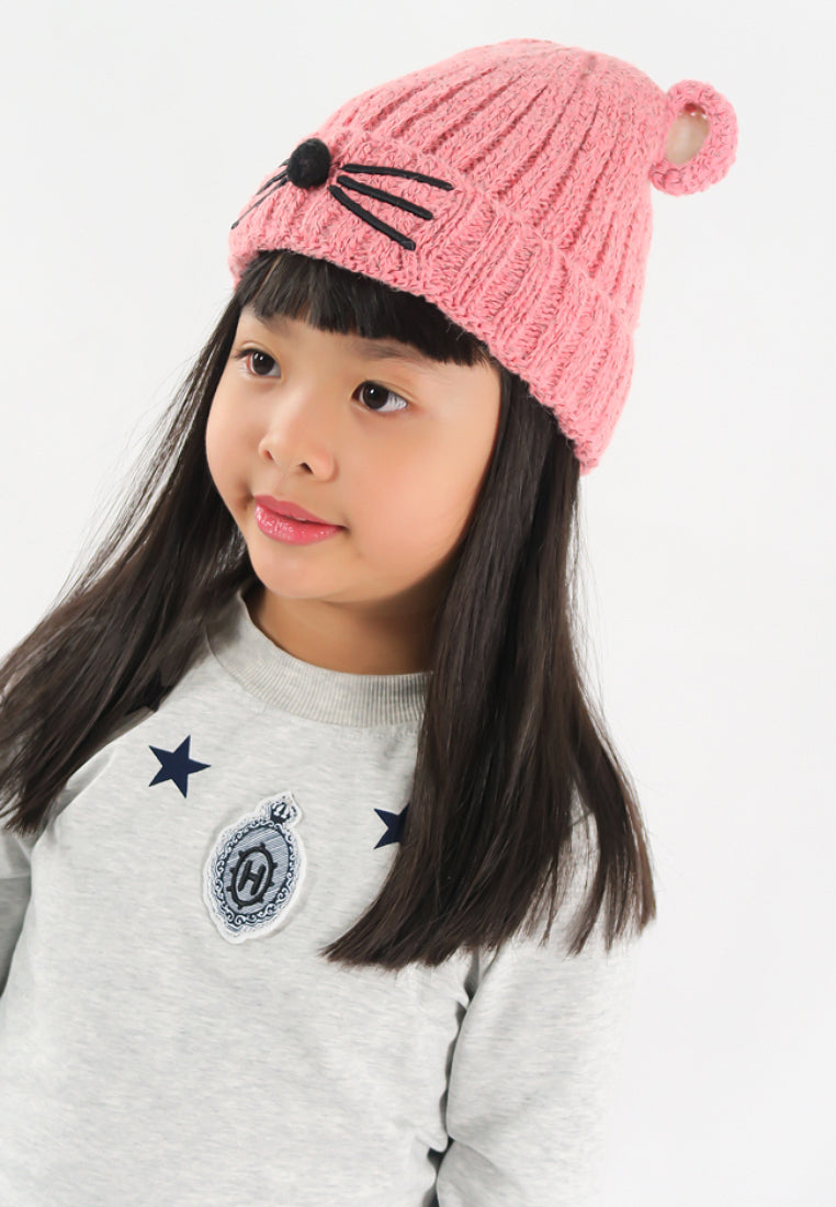หมวกไหมพรม หมวกถักกันหนาว ทรงบินนี่ แบบบุขนด้านใน - Winter Kids Beanie Knitted Fleece Lined Hat (1-5 Years)