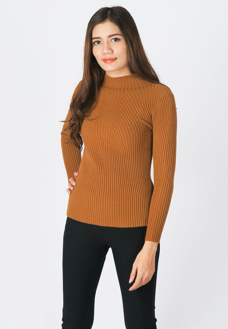 เสื้อไหมพรมสเวตเตอร์ผ้าแคชเมียร์ - Modern Ribbed Mockneck Soft Cashmere Sweater