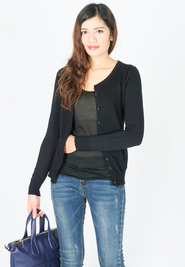 เสื้อคลุมคาร์ดิแกน - Solid Button Front Cardigan