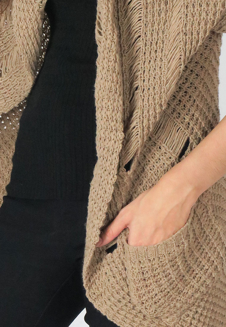 เสื้อคลุมไหมพรม -  Open Front Cable Knit Cardigan