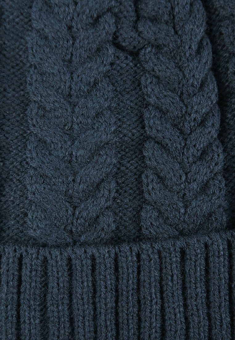 หมวกไหมพรมถักลายเปีย บุขนด้านใน H012- Unisex Cable Knit Fleece Lining Knit Beanie Ski Hat