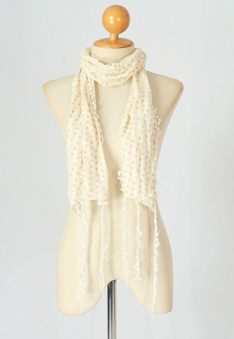 ผ้าพันคอแต่งพู่ลูกไม้ - Tassel Leafy Lace Scarf