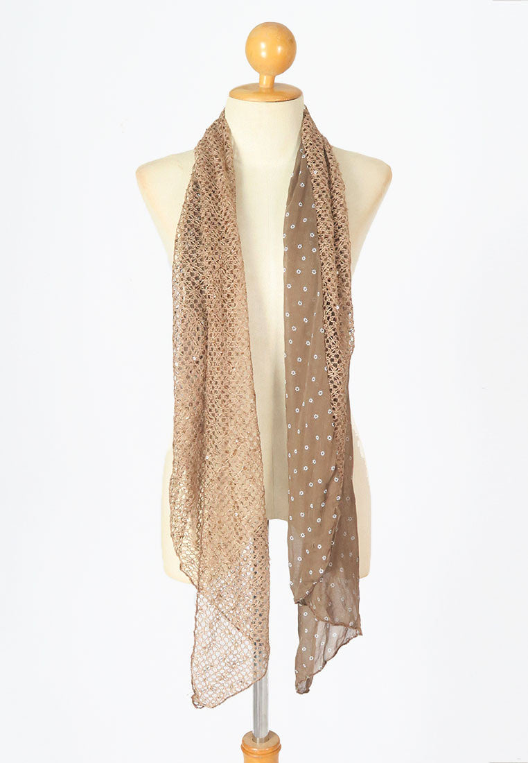 ผ้าพันคอปักลายผสมลายถัก - Shawl Lace Embroidered Scarf