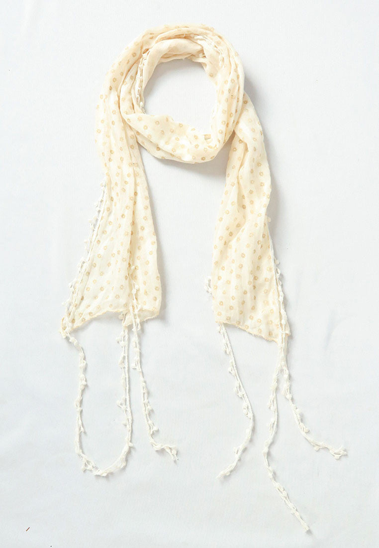 ผ้าพันคอแต่งพู่ลูกไม้ - Tassel Leafy Lace Scarf