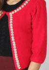 เสื้อคลุมไหมพรมตัวสั้นแต่งมุกแถว - Crop Knit Wool Cardigan with Pearl Row
