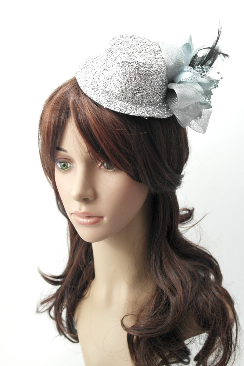 กิ๊ปหนีบผม - Feather & Mesh Flower Fascinator with Hair Pinch Clip