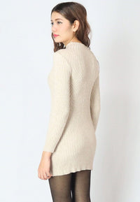 เสื้อแขนยาวไหมพรมคอสูงทอลายเส้นแบบหนา - Modern Ribbed Mock-Neck Thick And Soft Cardigan Sweater