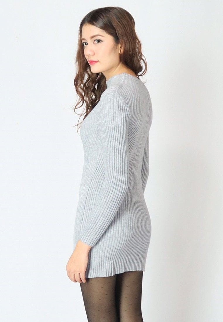 เสื้อแขนยาวไหมพรมคอสูงทอลายเส้นแบบหนา - Modern Ribbed Mock-Neck Thick And Soft Cardigan Sweater