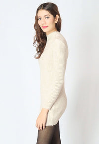 เสื้อแขนยาวไหมพรมคอสูงทอลายเส้นแบบหนา - Modern Ribbed Mock-Neck Thick And Soft Cardigan Sweater