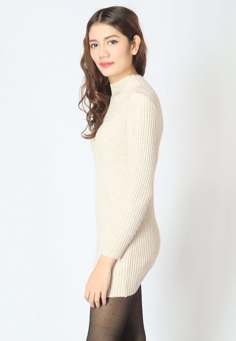 เสื้อแขนยาวไหมพรมคอสูงทอลายเส้นแบบหนา - Modern Ribbed Mock-Neck Thick And Soft Cardigan Sweater