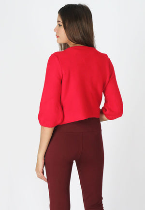 เสื้อคลุมไหมพรมตัวสั้นแต่งมุกแถว - Crop Knit Wool Cardigan with Pearl Row